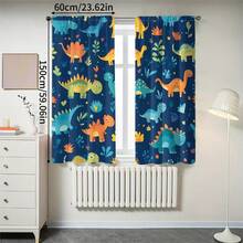 2pcs High Definition Digital Cute Cartoon Dinosaur Print Decorative Curtains, Polyester Material, Easy To Install, Rod Pocket Hanging, Semi-Transparent Privacy Protection, Machine Washable And Hand Washable, Suitable For Bedroom, Office, Kitchen, Living Room, Study, Home Decor. - Multicolor - View 12