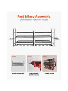 Power Tool Organizer Wall Mount 4-Layer Storage Rack With 8 Drill Holders Tools Holder And Storage Rack With Screwdriver Holder Garage Tool Organizer For Garage Workbench And Workshop - Default - View 4