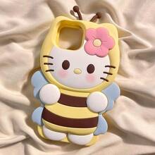 SANRIO 1pc Yellow Cartoon Hello Kitty Flower & Butterfly Full Coverage Silicone 3D Soft Shockproof Phone Case Suitable For IPhone13/14/15/16/PROMAX, Color As Shown - Pink - View 7