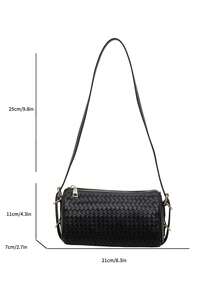Autumn/Winter Vintage Small Woven Boston Bag For Women - Black - View 8