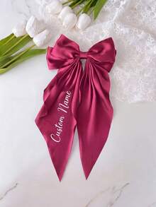 Custom Name Big Bow Hair Clips, Multi Color Engraved Text Long Ribbon Bow Barrette, Elegant Women Bridal Daily Custom Text Hair Accessories - Multicolor - View 18