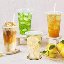 400ml Set Transparent Cup With Lid And Straw, Straight Lid Ice Drink Cup, [Reusable] Smoothie Cup, Suitable For Cold Drinks, Juice And Milkshakes - Halloween/Christmas/Birthday Party Essential - Clear - View 7