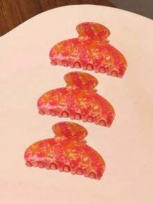 1件復古花卉女用髮夾，優雅印花髮抓夾，適合盤髮，夏季女性髮飾 - 彩色 - 查看 9