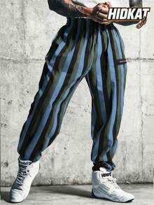 Hidkat Men's Spring/Autumn Fashion Casual Striped Long Pants, Drawstring Waist With Pockets, Three-Color Striped Minimalist Design, Suitable For Outdoor Leisure, Sports, Daily Fashion Wear - Multicolor - View 1