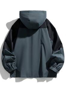 Women's Plus Size Spring/Autumn Colorblock Patchwork Hooded Jacket - Dark Green - View 4