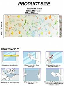 DIY Ins Style Girl's Room Glass Privacy Window Film, Anti-UV Sun Protection, Decorative Floral Print Static Cling Window Sticker For Room Makeover, Fresh Style Bathroom Glass Film - Multicolor - View 5