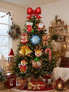 11pcs/Set Christmas Tree Decoration Balloon Set, 21-Inch Red Bow Shaped Matte Foil Balloon, Mini Gingerbread Man/Snowflake/Reindeer/Sock/Bell/Candy Cane/Santa Claus/Gift Shaped Balloons, New Year Celebration Decoration Props - View 9