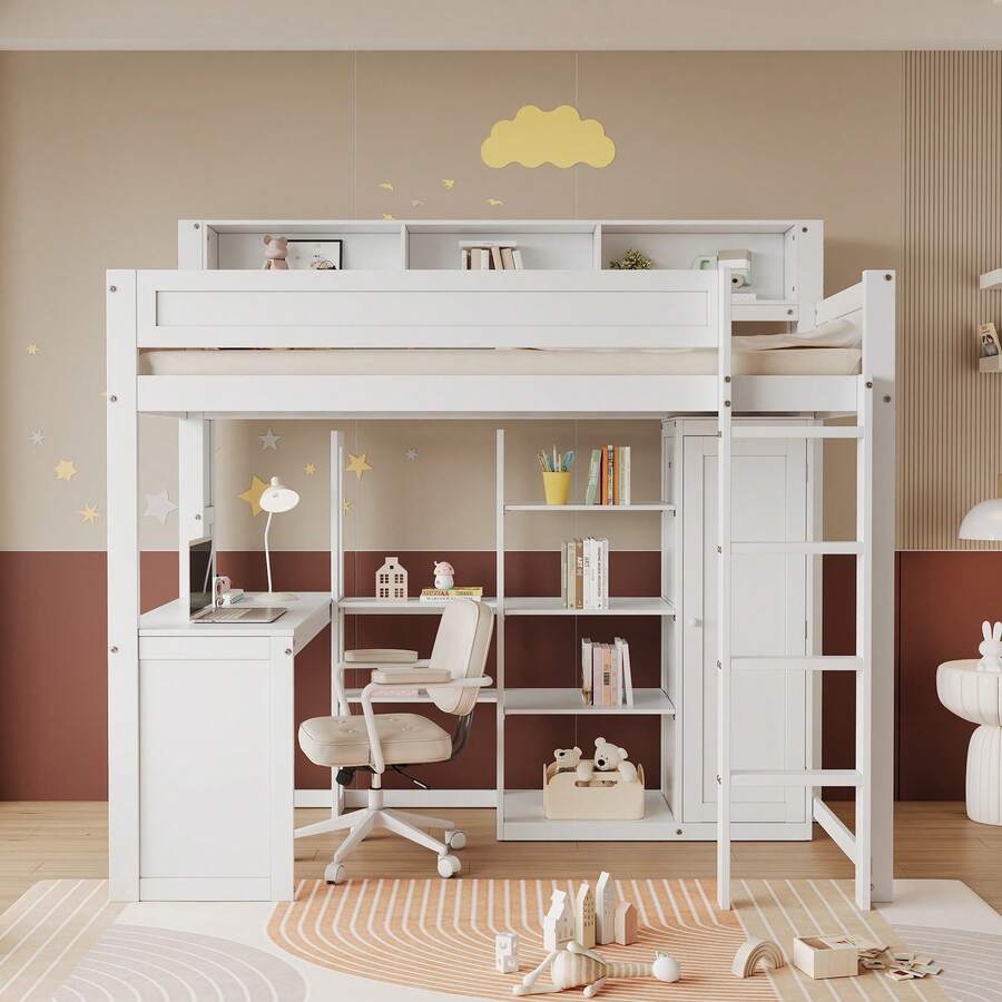 White 204 X 121 Cm Platform Bed Frame In Wood With Storage (Mattress Not Included) - 白色 - 查看 1