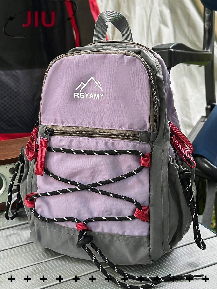 拼色戶外運動尼龍迷你女款後背包，多功能通勤日用包，多口袋輕量旅行包，極簡學生包，便利後背包，適合學生、護理師、教師、商務人士，適用旅行度假、出差、日常通勤、購物、辦公、約會、登山、訓練、工作，生日禮物、節日禮物