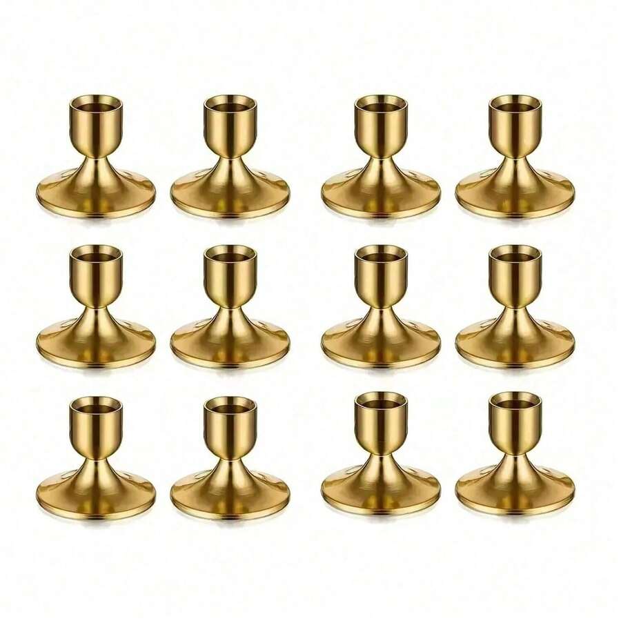 12/2 pièces Bougeoirs en forme de cône dorés, convenant pour la décoration de centre de table, la réception de mariage, la décoration de Noël, la décoration de la maison, la décoration d'Halloween/Noël, la décoration de la chambre