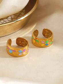 1/2pcs Stainless Steel Minimalist Fashion Colorful Oil Drop Butterfly Ring, Suitable For Women's Daily Wear And Shopping - Multicolor - View 3