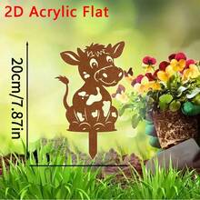 2D Flat, 1pc, Farm Cow Acrylic Garden Decor | Freestanding Outdoor Decoration, Acrylic Ground Stake, Perfect For Flower Pots, Lawns, Balconies And Backyards, Ideal Gift For Housewarming Or Friends And Family - B - View 4