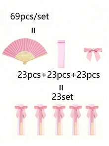 1-69pcs Pink Bamboo Folding Hand Fan Set With Organza Bag, Satin Ribbon Bow And Thank You Card, Wedding Guest Favors, Summer Party Handheld Fan, Bridesmaid Gift, Bridal Shower And Outdoor Wedding Decor - Multiple Styles - View 9