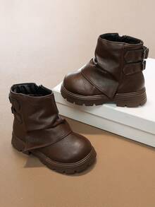 Sepatu Bot Anak Perempuan Musim Gugur 2025 Model Baru Sepatu Bot Pendek Setengah Betis untuk Aktivitas Luar Ruangan, Gesper Logam, Anti Selip (Tips: Panjang Bagian Dalam Sepatu Sedikit Lebih Kecil, Harap Beli Sesuai Panjang Bagian Dalam Sepatu yang Sebenarnya) - Coklat - View 3
