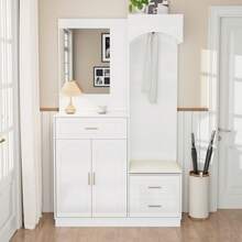 Modern Compact Wardrobe With Shoe Cabinet And Mirror, Black - 白色 - 查看 3