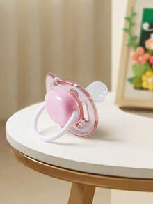 1 chupete para bebé con cubierta antipolvo, de doble uso para día y noche, chupete de silicona plano y redondo con de PP, protector de PCTG, chupete suave. - Cabeza redonda rosa - Ver 1