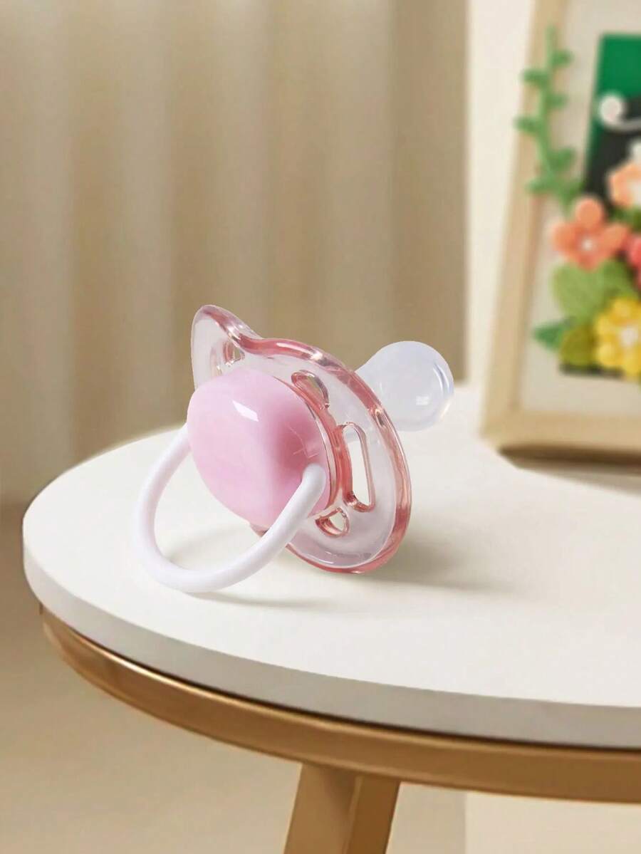 1 chupete para bebé con cubierta antipolvo, de doble uso para día y noche, chupete de silicona plano y redondo con de PP, protector de PCTG, chupete suave. - Cabeza redonda rosa - Ver 1