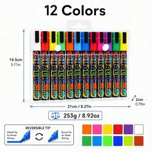 12/8色液體粉筆標記筆，1.0mm粗筆尖彩色乾擦標記筆，鮮豔色彩，可擦拭，適用於白板、黑板、窗戶、玻璃、汽車等，返校季 - 彩色 - 查看 16