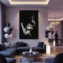 1pc Frameless Black & White Canvas Art Print,Vintage Movie Black Fashion Woman Portrait With Cigar Smoke Wall Art Poster,Suitable For Modern Western Home Decor,Living Room,Bedroom,Office,Kitchen,Bathroom Decoration,Eye-Catching Decorative Gift - A - View 10