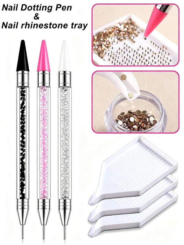 Diamond Painting Tools - Self-Adhesive Diamond Pen, Dual-Head Rhinestone Pen, Suitable For 5D Diamond DIY Painting, Handmade Cross Stitch, Nail Art Accessories Making, Diamond Painting Tool Set: Self-Adhesive Diamond Dotting Pen, Dual-Head Rhinestone Gem Earring Pickup Wax Pen Head, Nail Art Dotting Pen. Suitable For 5D Diamond Stickers, Handmade Cross Stitch, Nail Art Accessories Making, And Nail Art DIY Decoration Tools With Crystal Bead Handle