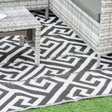 182 X 274 Cm 6x9ft Outdoor Rug Reversible Mat Plastic Straw Rug Portable RV Camping Mat For Garden Deck Picnic Indoor, Black And White - T0001-01-5631 - View 6