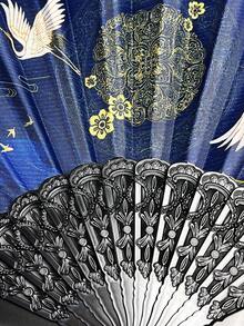 中式仙鶴印花摺扇附黑色流蘇，東方漢服旗袍女裝配件 - 雙鶴尋梅折扇 - 查看 7