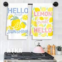 2PCS Lemon & Letter Print Kitchen Towels, Soft & Absorbent Reusable Cleaning Cloths, Machine Washable, Housewarming Gift & Home Decor, Kitchen Accessories. - Multicolor - View 6