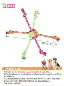 Handmade Woven Colorful Rope Knot Toy, Teething & Dental Cleaning, Interactive Play & Fetch Training Toy For Small Dogs - Multicolor - View 2