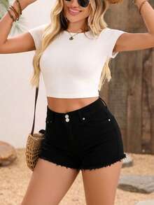 Women Denim Shorts - Black - View 5
