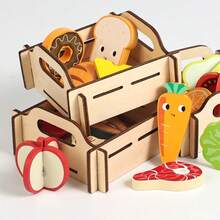 Children's Wooden Supermarket Play Home Toy Set 32pcs Role Playing Interactive Game Set With Wooden Frame; Credit Card Machine; Work Card; Bank Card; Shopping List; Simulated Food, Ideal Gifts For Various Festivals - Multicolor - View 5