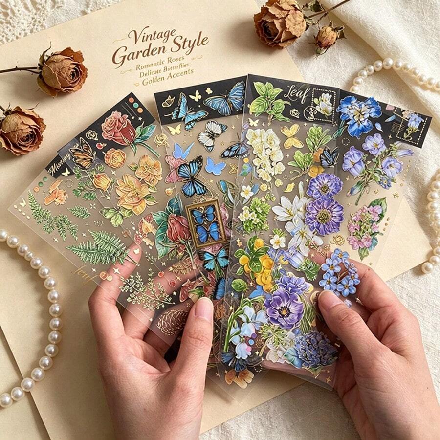 20 Sheets Transparent Flower Stickers ForScrapbooking PET Vintage Plants Stickers Clear FlowerDecorative Waterproof DIY Non-Self-Adhesive PaperFor Scrapbook Journal Album Laptop Card Making - Flowers Bloom Like Poetry - View 1