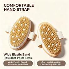 Boar Bristle Bath Brush Body Dry Brush Back Scrubber Body Scrubbing Massage Cleaning Brush - Champagne - View 5