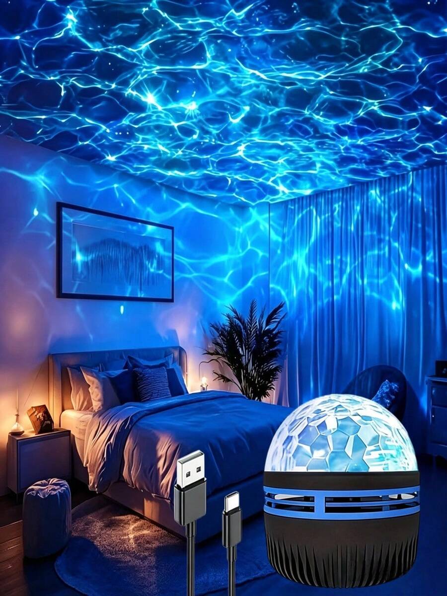 Lampu Gelombang Air yang Menawan, Lampu Ambient RGB dengan Pengontrol untuk Dekorasi Kamar Tidur