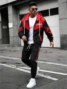 Men's Spring/Autumn Lightweight Loose Minimalist Casual Fashion Outdoor Sports Jacket & Pants Set - Black - View 2
