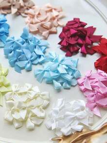 50/100/200/300PCS Mini Satin Ribbon Bows, Random Colors - Handmade From Polyester, Feather-Free Bows, Perfect For DIY Crafts, Clothing Accessories, And Elegant Gift Wrapping Decoration - Multiple Styles - View 4