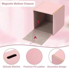 Sumnacon PU Square Tissue Box Cover, Magnetic Bottom, Waterproof, Pink | Stylish Cube Tissue Box Holder With Gold Edging Fits Vanity, Toilet Tank, Dresser, Nightstand, Table, Countertop, Office, Car - ColorC - View 5