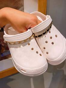 2pcs Cave Shoe Accessories, Candy Frosted Round Bead Chain, Colorful Pearl Chain, Leather Strap Aluminum Chain - Multicolor - View 5