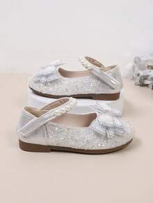 1 Pair Baby Girl Bow Decor Flat Shoes Princess Shoes Spring Autumn Rhinestone Baby Shoes - Beige - View 4