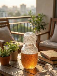 European Retro Embossed Teapot Set, Gemstone Grid Large Capacity Glass Cooling Pot For Coffee Sharing, Household Juice Pot Cup Set - Transparent - View 4