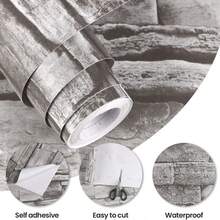 1 Roll Of Retro Brick Pattern Peel And Stick Wallpaper, Self-Adhesive Removable Wall, Kitchen Cabinets, Table Decor, Waterproof, Easy To Install, Suitable For Living Room, Bedroom, Bathroom Decor, Furniture Renovation, Rental Friendly, Home Decor - B-Grey - View 8
