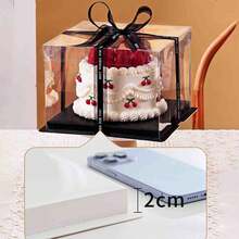 1pc Party Holiday Packaging Box, Transparent Lid Black Base With Black Ribbon, Halloween/Christmas Gift Storage Box, Birthday Cake Box, Multi-Size Packaging Box, 3-In-1 Handheld Birthday Gift Packaging Box (Ribbon Option Randomly Shipped) - Gift Box - View 8