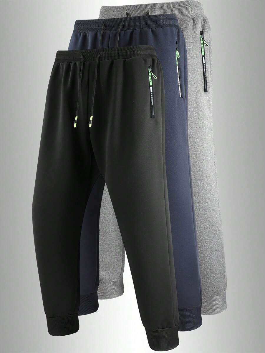 Men's Loose Casual Sports Pants, Soft Fabric Side Zipper Pockets Drawstring Waist Solid Color All-Season Outdoor Long Pants Black - Black - View 1