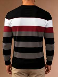 Minimalist Cursive Dreamer Print Colorblock Long Sleeve T-Shirt, Men's Basic Slim Fit T-Shirt - Multicolor - View 4