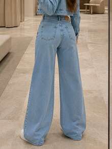 Women's Premium Wide Leg Jeans With A Wide Fit - 中等水洗藍 - 查看 4
