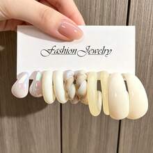 New Arrival Cream-Colored Resin Earring Set, Multi-Style Heart & Teardrop C-Shaped Earrings Combination - Multicolor - View 3