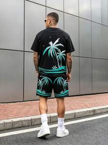 Men's Round Neck Coconut Tree Print Short Sleeve T-Shirt And Shorts Casual Daily Set - Multicolor - View 2