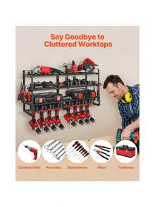 Power Tool Organizer Wall Mount 4-Layer Storage Rack With 8 Drill Holders Tools Holder And Storage Rack With Screwdriver Holder Garage Tool Organizer For Garage Workbench And Workshop - Default - View 2
