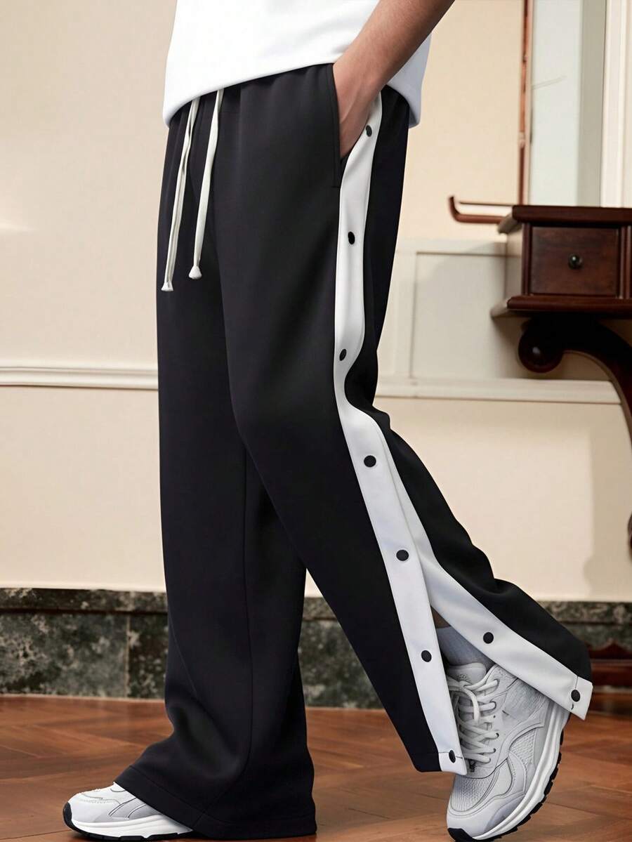 Men's Casual Loose Straight Leg Sweatpants, Spring/Autumn Fashion Sports Long Pants - Black - View 1