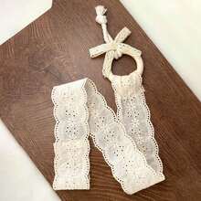 Vintage Solid Wood Hair Clip Storage Strap, Handmade Fabric Embroidered Hair Accessory Hanging Organizer, Lace Trim Korean Style Wall Hanging Storage Rope, Bedroom Room Decor, Back To School - View 6
