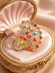 1pc Open-Tail Peacock Lapel Brooch, Vibrant Multicolor Design, Vintage Luxury Elegant Style, Suitable For Suit Jacket Decoration, Wedding, Banquet, Daily Wear And Gift - Peacock Style a - View 9